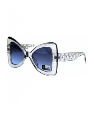 Womens Pearl Jewel Thick Plastic Butterfly Designer Fashion Sunglasses - Slate Blue - CI18GLXYKZL $11.06 Oversized