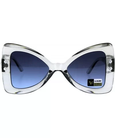 Womens Pearl Jewel Thick Plastic Butterfly Designer Fashion Sunglasses - Slate Blue - CI18GLXYKZL $11.06 Oversized