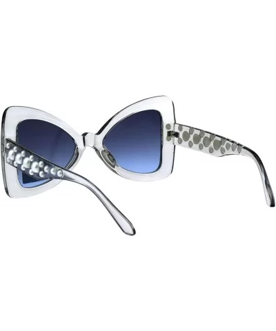 Womens Pearl Jewel Thick Plastic Butterfly Designer Fashion Sunglasses - Slate Blue - CI18GLXYKZL $11.06 Oversized