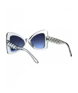 Womens Pearl Jewel Thick Plastic Butterfly Designer Fashion Sunglasses - Slate Blue - CI18GLXYKZL $11.06 Oversized