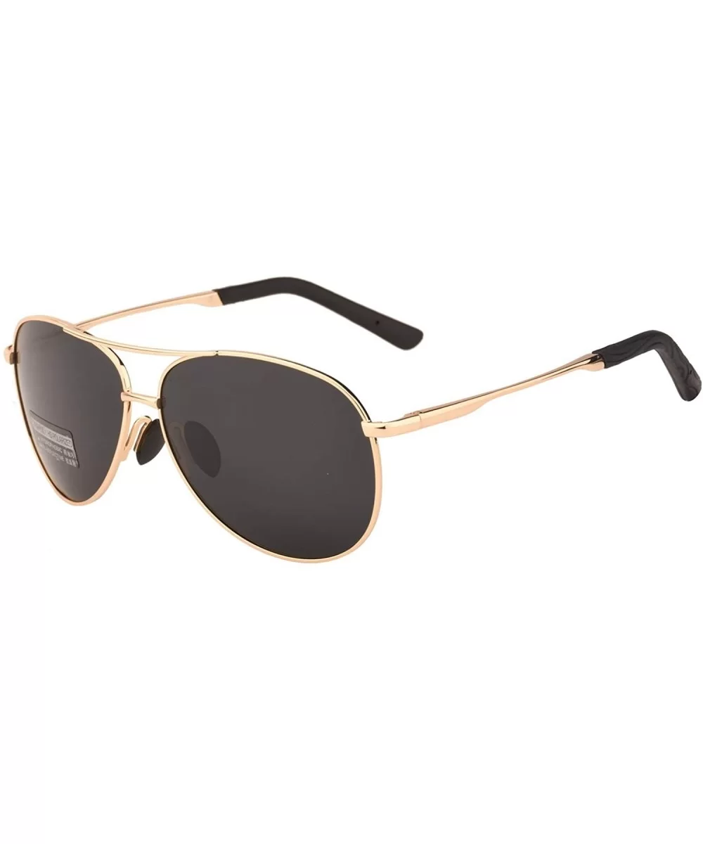 Premium Military Style Classic Aviator Polarized Sunglasses - 100% UV Protection - Gold Frame Black Lens - CQ18CD0Z6SX $8.97 ...