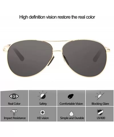 Premium Military Style Classic Aviator Polarized Sunglasses - 100% UV Protection - Gold Frame Black Lens - CQ18CD0Z6SX $8.97 ...