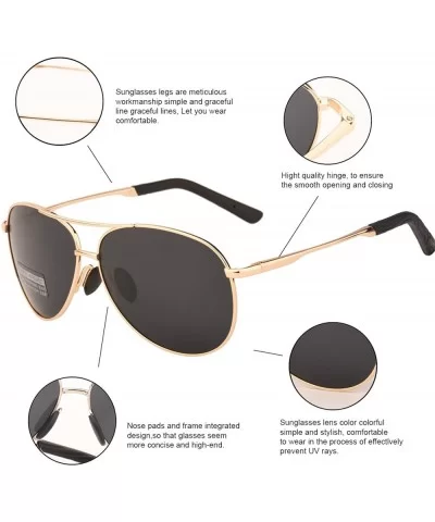 Premium Military Style Classic Aviator Polarized Sunglasses - 100% UV Protection - Gold Frame Black Lens - CQ18CD0Z6SX $8.97 ...