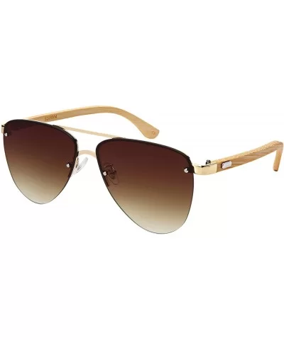 Natural Bamboo Sunglasses Semi-Rimless Aviator Style Sunglasses Microfiber Pouch Included - CJ18OK059DY $10.37 Square