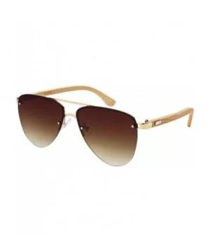 Natural Bamboo Sunglasses Semi-Rimless Aviator Style Sunglasses Microfiber Pouch Included - CJ18OK059DY $10.37 Square