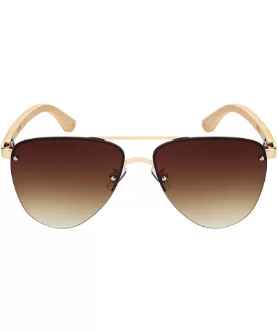 Natural Bamboo Sunglasses Semi-Rimless Aviator Style Sunglasses Microfiber Pouch Included - CJ18OK059DY $10.37 Square