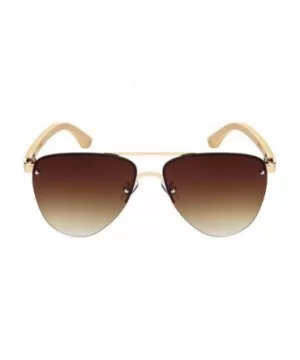 Natural Bamboo Sunglasses Semi-Rimless Aviator Style Sunglasses Microfiber Pouch Included - CJ18OK059DY $10.37 Square