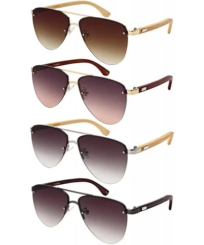 Natural Bamboo Sunglasses Semi-Rimless Aviator Style Sunglasses Microfiber Pouch Included - CJ18OK059DY $10.37 Square