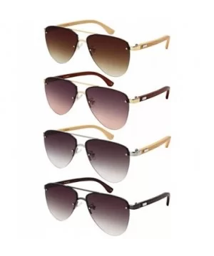 Natural Bamboo Sunglasses Semi-Rimless Aviator Style Sunglasses Microfiber Pouch Included - CJ18OK059DY $10.37 Square