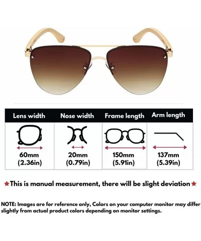 Natural Bamboo Sunglasses Semi-Rimless Aviator Style Sunglasses Microfiber Pouch Included - CJ18OK059DY $10.37 Square