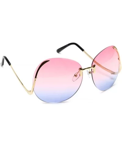 Women's Rimless Gold Sunglasses Curved Metal Arms Square Oversized Two Tone Lens - Pink & Blue - CV18EOMHQD6 $8.61 Square