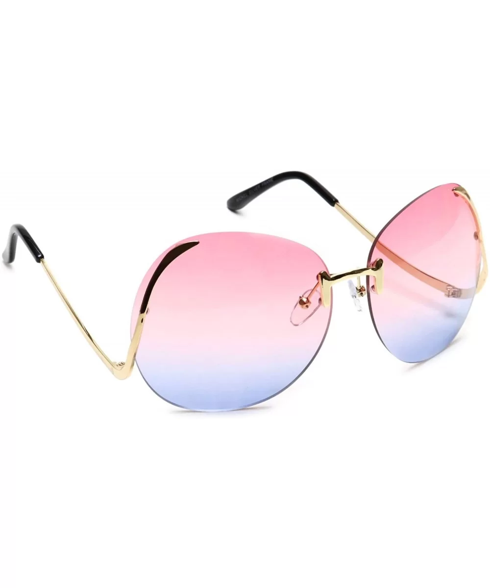 Women's Rimless Gold Sunglasses Curved Metal Arms Square Oversized Two Tone Lens - Pink & Blue - CV18EOMHQD6 $8.61 Square