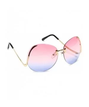 Women's Rimless Gold Sunglasses Curved Metal Arms Square Oversized Two Tone Lens - Pink & Blue - CV18EOMHQD6 $8.61 Square