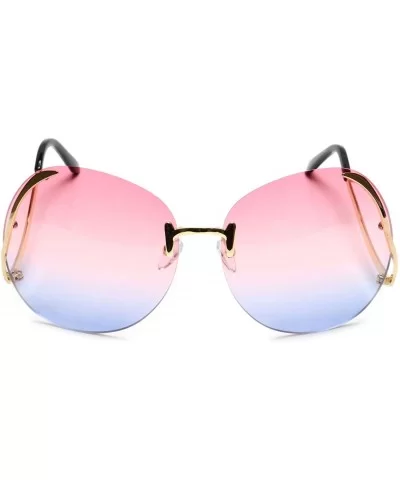 Women's Rimless Gold Sunglasses Curved Metal Arms Square Oversized Two Tone Lens - Pink & Blue - CV18EOMHQD6 $8.61 Square