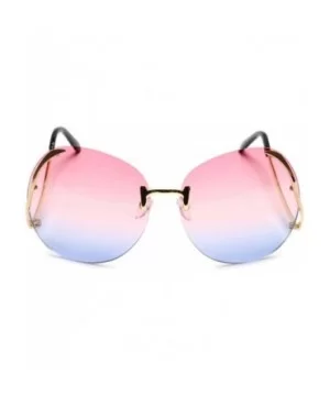 Women's Rimless Gold Sunglasses Curved Metal Arms Square Oversized Two Tone Lens - Pink & Blue - CV18EOMHQD6 $8.61 Square