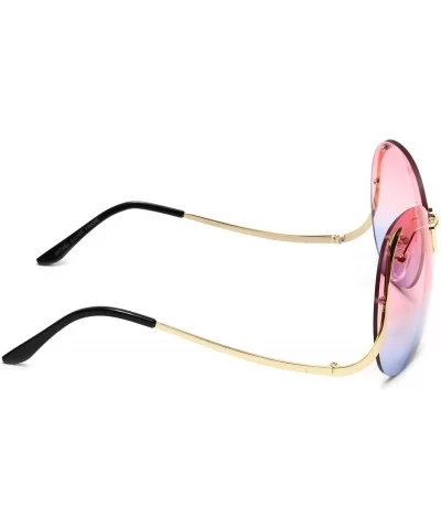 Women's Rimless Gold Sunglasses Curved Metal Arms Square Oversized Two Tone Lens - Pink & Blue - CV18EOMHQD6 $8.61 Square