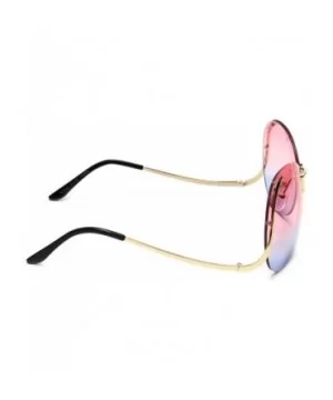 Women's Rimless Gold Sunglasses Curved Metal Arms Square Oversized Two Tone Lens - Pink & Blue - CV18EOMHQD6 $8.61 Square