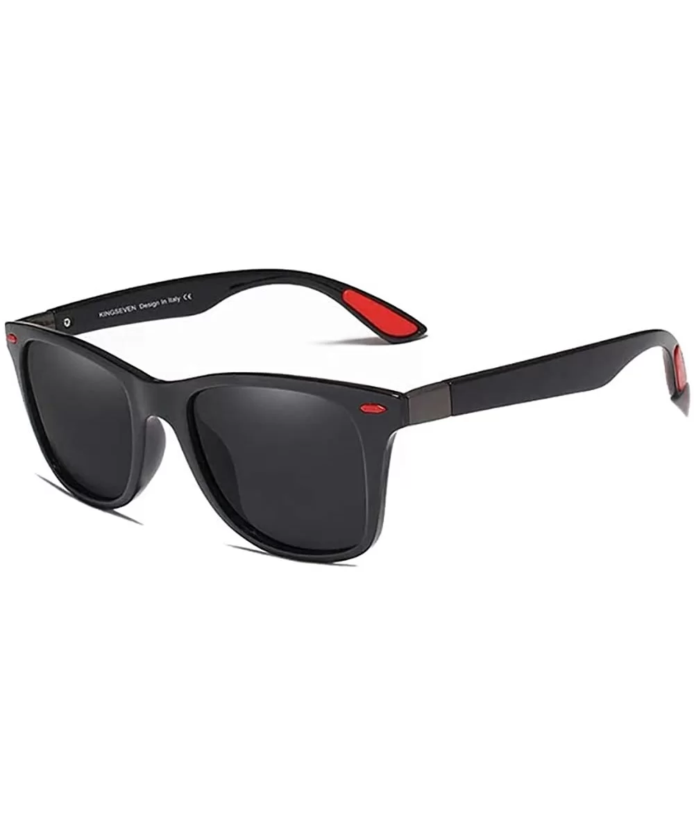 Genuine Tough Men's Polarized UV400 Sunglasses Square Fashion - Bright Black - C718QI0LEX3 $19.41 Rectangular