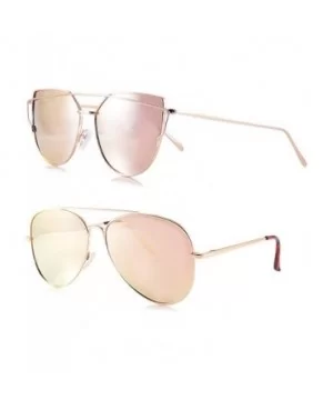 Single or 2 Pack Pink Mirrored Flat Lens Sunglasses Women (2 Pack/Cross Bar Cat - Eye & Pilot - 52-63) - CM18687H4XT $12.52 C...