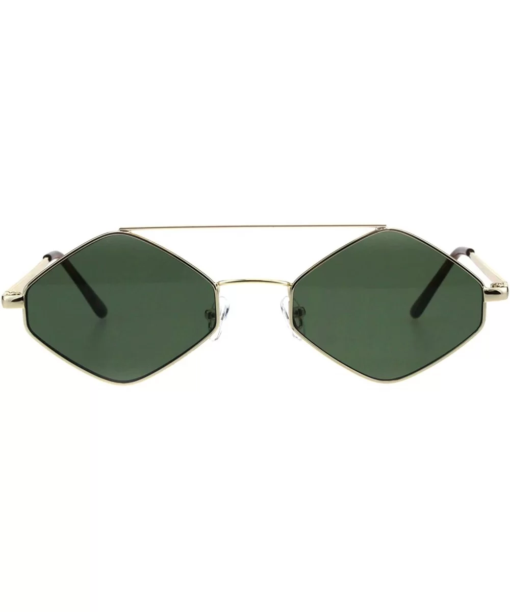 Mens Pimp Diamond Shape Trendy Retro Vintage Hippie Metal Rim Sunglasses - Gold Green - CM18GL8EIYD $9.69 Rectangular