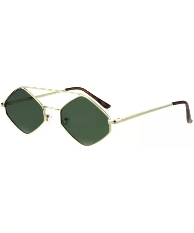 Mens Pimp Diamond Shape Trendy Retro Vintage Hippie Metal Rim Sunglasses - Gold Green - CM18GL8EIYD $9.69 Rectangular