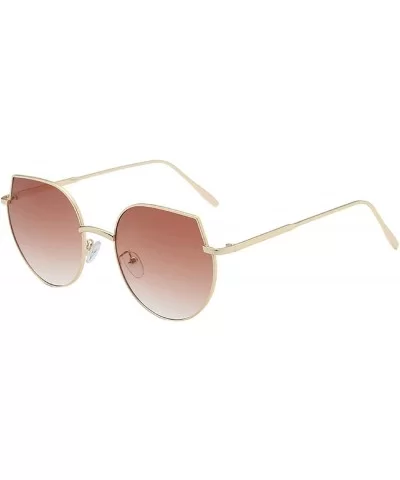 Irregular Shades Oversized Round Lens Metal Frame Sunglasses For Women 100% UVA/UVB Protection - Brown - C918U67WTLQ $8.66 Ov...