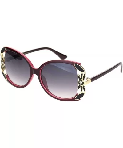 Womens Rhinestone Flower Jewel Designer Butterfly Sunglasses - Burgundy Smoke - CJ18NWST4HC $9.39 Butterfly