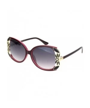 Womens Rhinestone Flower Jewel Designer Butterfly Sunglasses - Burgundy Smoke - CJ18NWST4HC $9.39 Butterfly