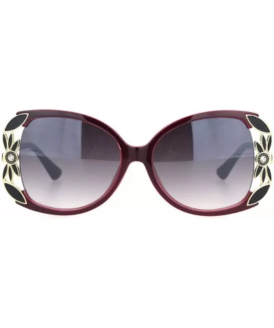 Womens Rhinestone Flower Jewel Designer Butterfly Sunglasses - Burgundy Smoke - CJ18NWST4HC $9.39 Butterfly