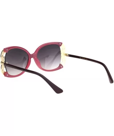 Womens Rhinestone Flower Jewel Designer Butterfly Sunglasses - Burgundy Smoke - CJ18NWST4HC $9.39 Butterfly