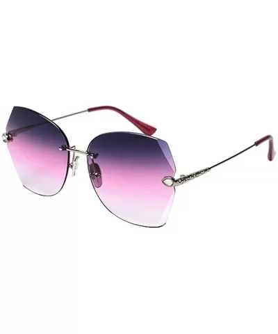 Sunglasses For Women Oversized Rimless Diamond Cutting Colorful Lens Fashion - Grey Purple Lens - C218UZ0X7EC $17.12 Oversized