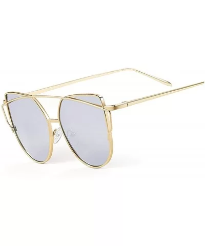 Cat Eye Brand Sunglasses Women Designer Mirror Flat Rose Gold Vintage Metal Reflective Female - C8 - CF198A46TU8 $35.75 Rimless