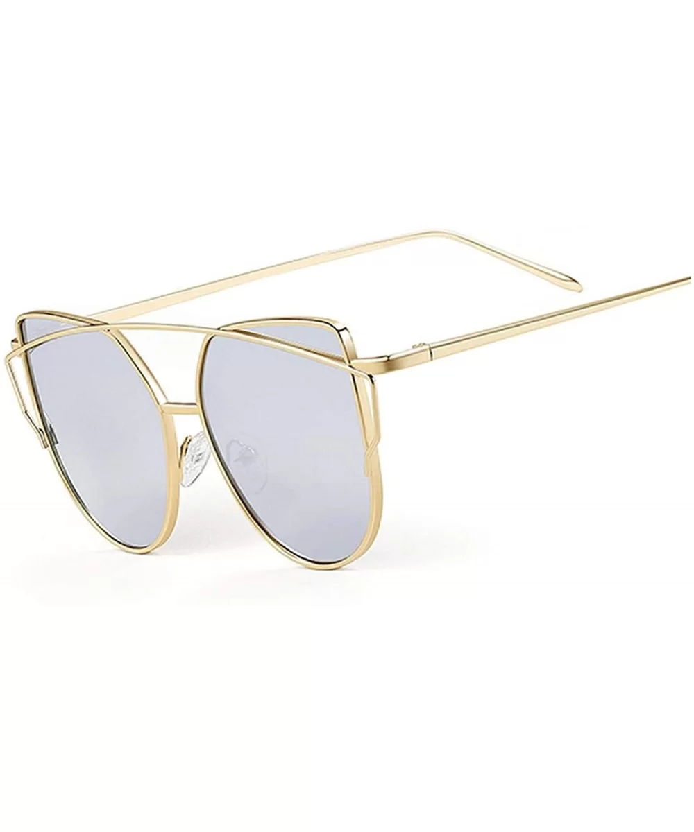 Cat Eye Brand Sunglasses Women Designer Mirror Flat Rose Gold Vintage Metal Reflective Female - C8 - CF198A46TU8 $35.75 Rimless