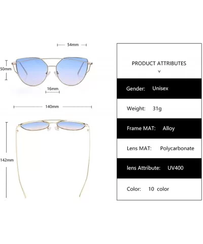 Cat Eye Brand Sunglasses Women Designer Mirror Flat Rose Gold Vintage Metal Reflective Female - C8 - CF198A46TU8 $35.75 Rimless