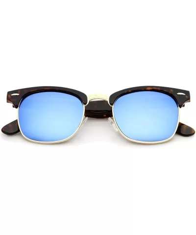 Half Frame Semi Rimless Sunglasses for Men Women with Colored Mirror Lens 50mm - Tortoise-gold / Blue Mirror - CQ12KRZCTRL $6...