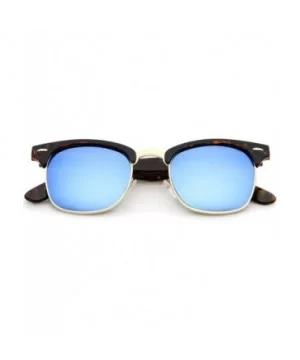 Half Frame Semi Rimless Sunglasses for Men Women with Colored Mirror Lens 50mm - Tortoise-gold / Blue Mirror - CQ12KRZCTRL $6...