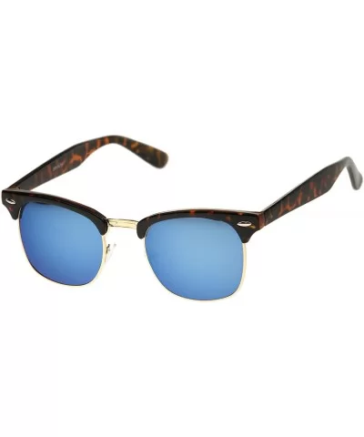 Half Frame Semi Rimless Sunglasses for Men Women with Colored Mirror Lens 50mm - Tortoise-gold / Blue Mirror - CQ12KRZCTRL $6...