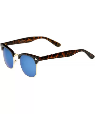 Half Frame Semi Rimless Sunglasses for Men Women with Colored Mirror Lens 50mm - Tortoise-gold / Blue Mirror - CQ12KRZCTRL $6...