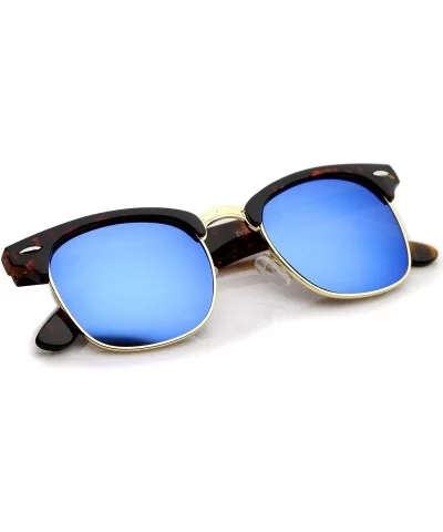 Half Frame Semi Rimless Sunglasses for Men Women with Colored Mirror Lens 50mm - Tortoise-gold / Blue Mirror - CQ12KRZCTRL $6...