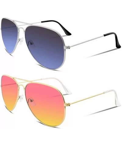 Retro Sunglasses Gradient Lens Men Women Pilot Sunglasses B1100 - 1 Pink-yellow+14 Grey-blue - CV1888G9EC8 $11.50 Aviator