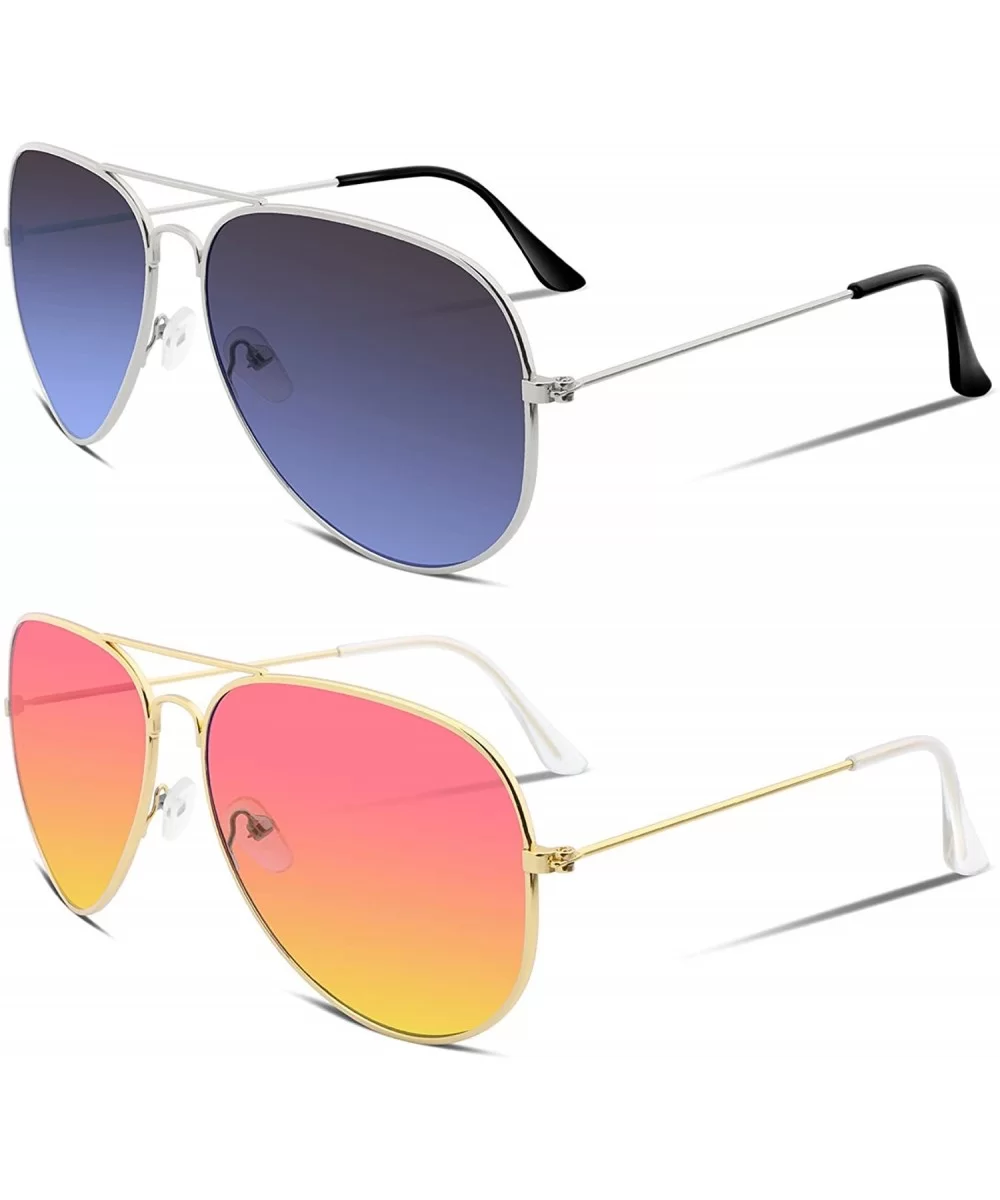 Retro Sunglasses Gradient Lens Men Women Pilot Sunglasses B1100 - 1 Pink-yellow+14 Grey-blue - CV1888G9EC8 $11.50 Aviator