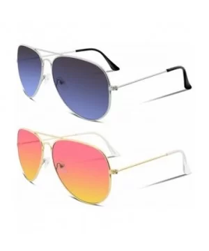 Retro Sunglasses Gradient Lens Men Women Pilot Sunglasses B1100 - 1 Pink-yellow+14 Grey-blue - CV1888G9EC8 $11.50 Aviator