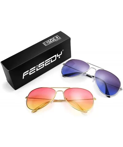 Retro Sunglasses Gradient Lens Men Women Pilot Sunglasses B1100 - 1 Pink-yellow+14 Grey-blue - CV1888G9EC8 $11.50 Aviator