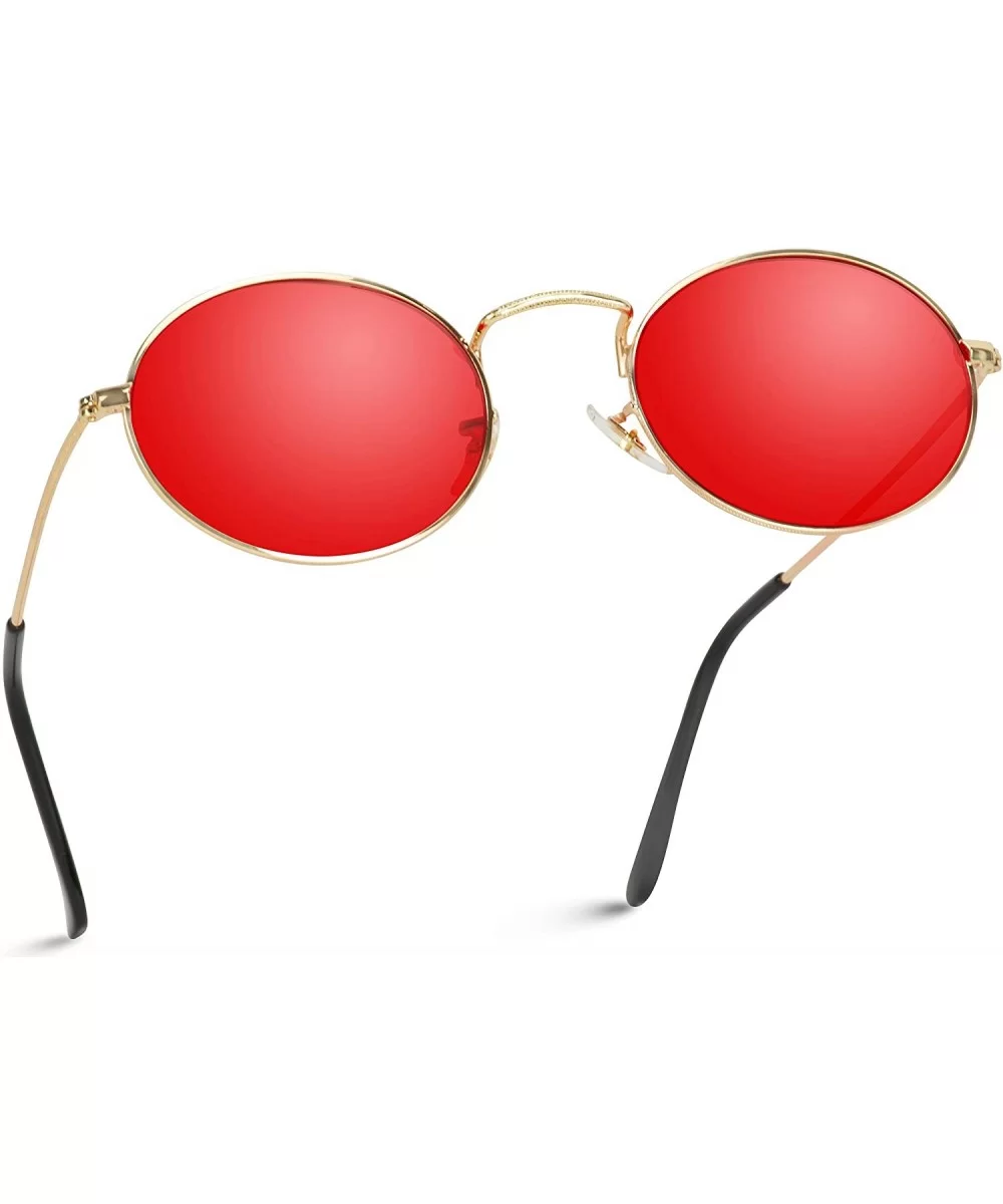 Small Oval Metal Frame Tinted Lens Sunglasses - Gold Frame / Tinted Red Lens - CC18E95W268 $9.40 Square