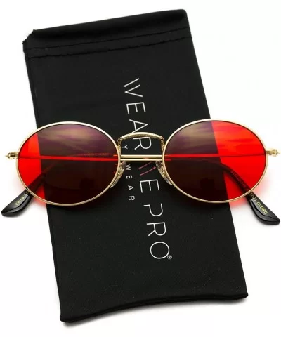 Small Oval Metal Frame Tinted Lens Sunglasses - Gold Frame / Tinted Red Lens - CC18E95W268 $9.40 Square