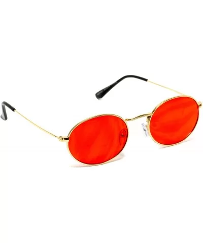 Small Oval Metal Frame Tinted Lens Sunglasses - Gold Frame / Tinted Red Lens - CC18E95W268 $9.40 Square