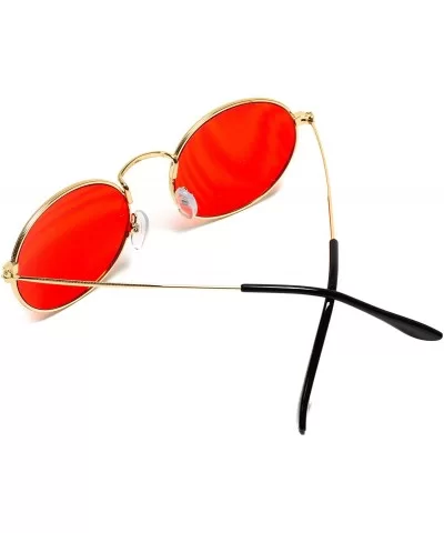 Small Oval Metal Frame Tinted Lens Sunglasses - Gold Frame / Tinted Red Lens - CC18E95W268 $9.40 Square