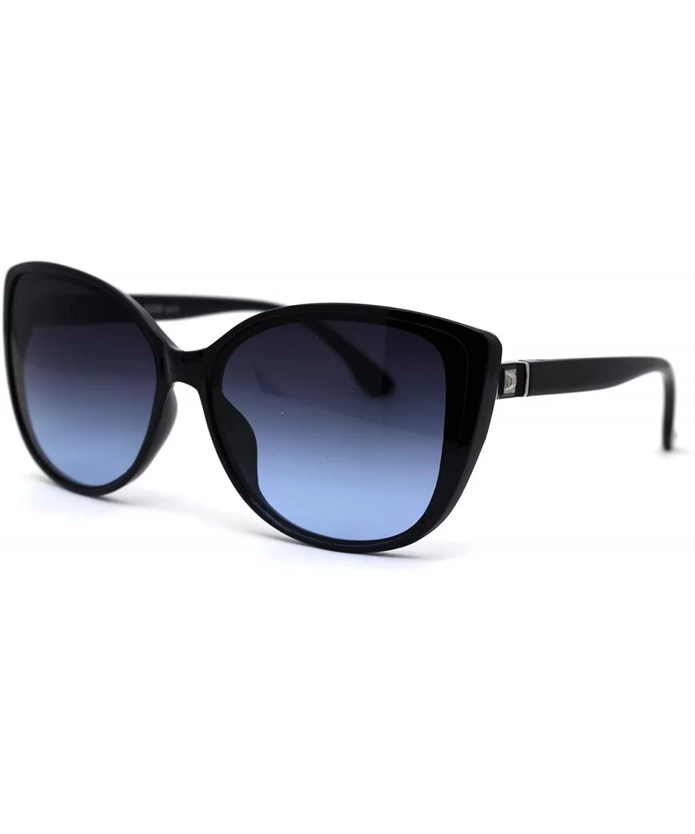 Womens Oversize Cat Eye Jewel Hinge Plastic Sunglasses - Black Silver Blue - CY197MC8O4H $6.28 Oversized