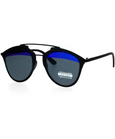 Retro Metal Half Rim Vintage Style Mirrored Lens Sunglasses - Black Blue Black - CK12DST676H $6.52 Wayfarer