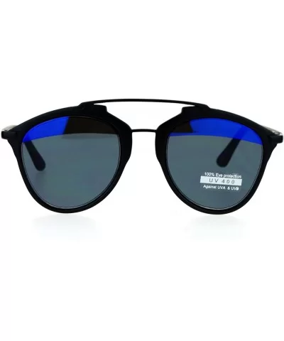 Retro Metal Half Rim Vintage Style Mirrored Lens Sunglasses - Black Blue Black - CK12DST676H $6.52 Wayfarer